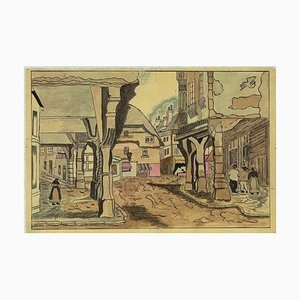 Unknown - Austrian Village - Original Ink and Watercolor on Paper - Mid-20th Century-ZCI-871600