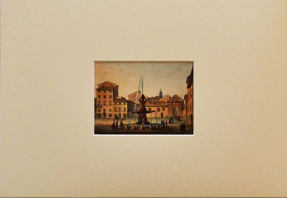 Unknown - Barberini Square, Roma - Original Watercolor - 19th Century-ZCI-841859