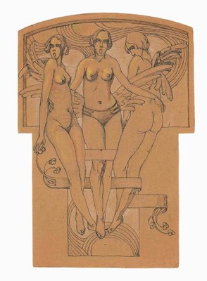 Unknown, Caryatids, Study for Bas-Relief, Drawing, Early-20th Century-ZCI-988798