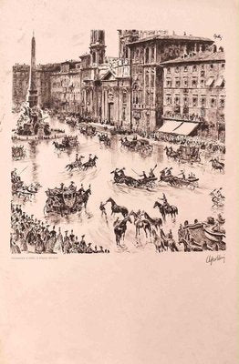 Unknown, Celebrations in Piazza Navona, Lithograph, 20th Century-ZCI-1762067