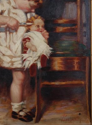 Unknown, Child and Doll, Oil Painting on Canvas, Early 20th Century-ZCI-1775582