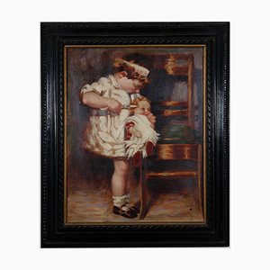 Unknown, Child and Doll, Oil Painting on Canvas, Early 20th Century-ZCI-1775582