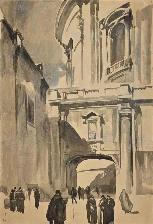 Unknown, Entrance of the Vatican, Original Watercolor, Early 20th Century