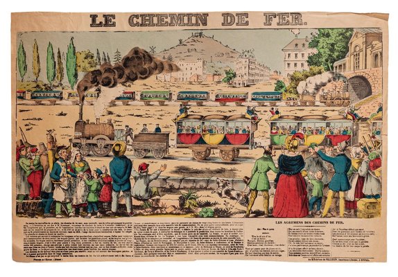 Unknown - Epinal Print, Le Chemin De Fer - Original Hand-Colored Lithograph - 19th Century-ZCI-872324