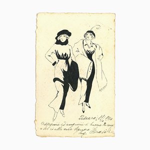 Unknown, Fashionable Women, Ink Drawing, Early 20th Century-ZCI-903144