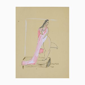 Unknown, Figure of Woman, Tempera and China Ink, Signed Avitch, 1980s-ZCI-852365