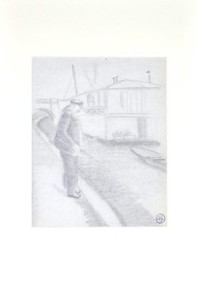 Unknown - Fishing - Original Pencil on Paper - Early 20th Century-ZCI-872380