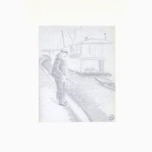 Unknown - Fishing - Original Pencil on Paper - Early 20th Century-ZCI-872380