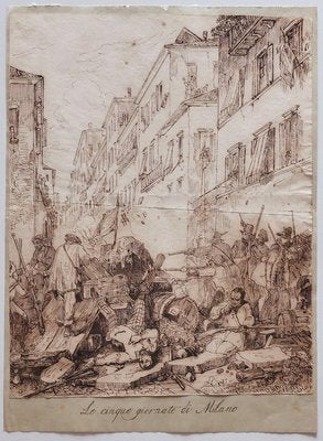 Unknown, Five Days in Milan, Original Ink Drawing on Paper, 19th Century-ZCI-1378974