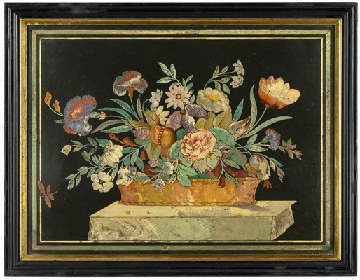 Unknown, Flower, Painting in Scagliola, 19th Century-ZCI-1769935