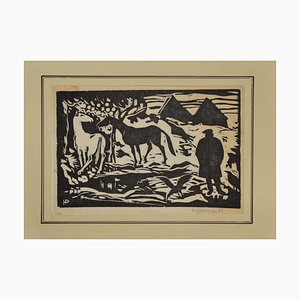 Unknown - Horses - Original Woodcut Print - 1962-ZCI-871312