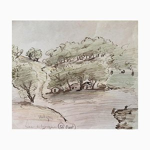 Unknown, Houses in the Wood, Original ink and Watercolor, Mid,20th Century-ZCI-891993