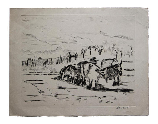 Unknown - Landscape - Original Etching signed Oznant - Early 20th Century