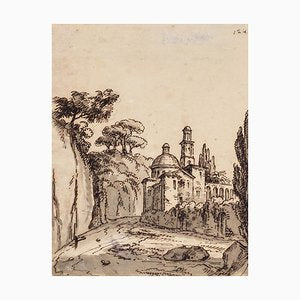 Unknown, Landscape, Rome, Original China Ink and Watercolor, 18th Century-ZCI-812049