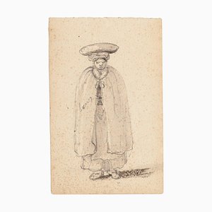 Unknown - Man with Headdress - Original Pencil Drawing - 1880s-ZCI-836384