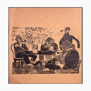 Unknown, Men Who Smoke the Pipe, Original Woodcut Print, Early 20th-Century-ZCI-1326654