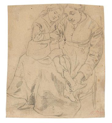 Unknown - Mother and Child - Original Pencil Drawing - Early 20th Century-ZCI-839468