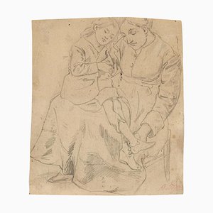 Unknown - Mother and Child - Original Pencil Drawing - Early 20th Century-ZCI-839468