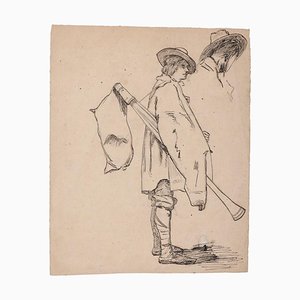 Unknown - Musician - Original Pencil and Pen on Paper - 19th Century-ZCI-834659