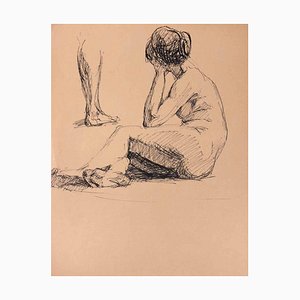 Unknown, Nude of Woman, Original Pen Drawing, Mid-20th Century-ZCI-1384905