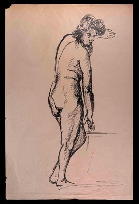 Unknown, Nude, Original Pen Drawing on Paper, Mid-20th Century-ZCI-1354898