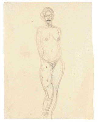 Unknown, Nude, Original Pencil Drawing, Mid-20th Century-ZCI-1343942