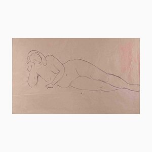 Unknown, Nude Woman, Original Pen Drawing on Paper, Mid-20th Century-ZCI-1384966