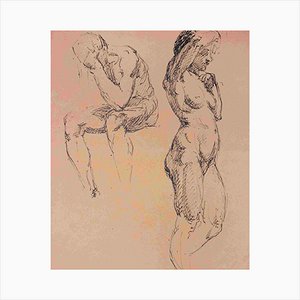 Unknown, Nudes, Original Pen Drawing on Paper, Mid-20th Century-ZCI-1354899