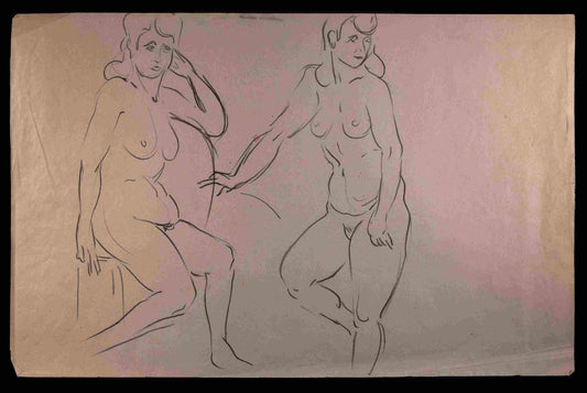 Unknown, Nudes, Original Pencil Drawing on Paper, Mid-20th Century