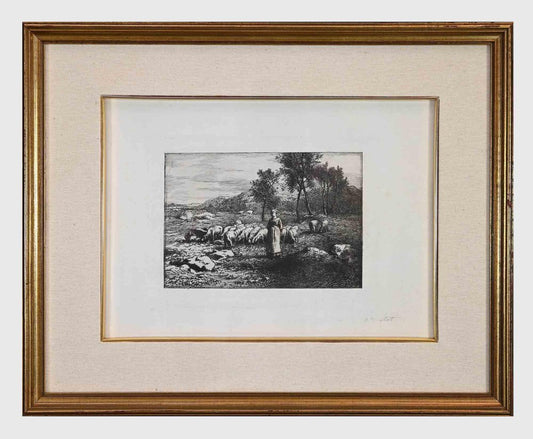 Unknown, Pasture, Original Etching, 1868