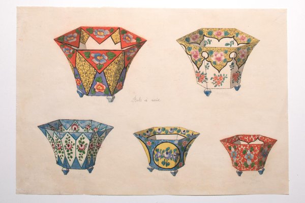 Unknown, Porcelain Vases, Watercolor, 1880s-ZCI-822932