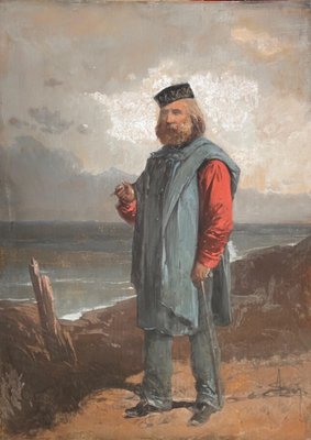 Unknown, Portrait of Giuseppe Garibaldi in Front of the Sea, Gouache, 19th Century-ZCI-811986