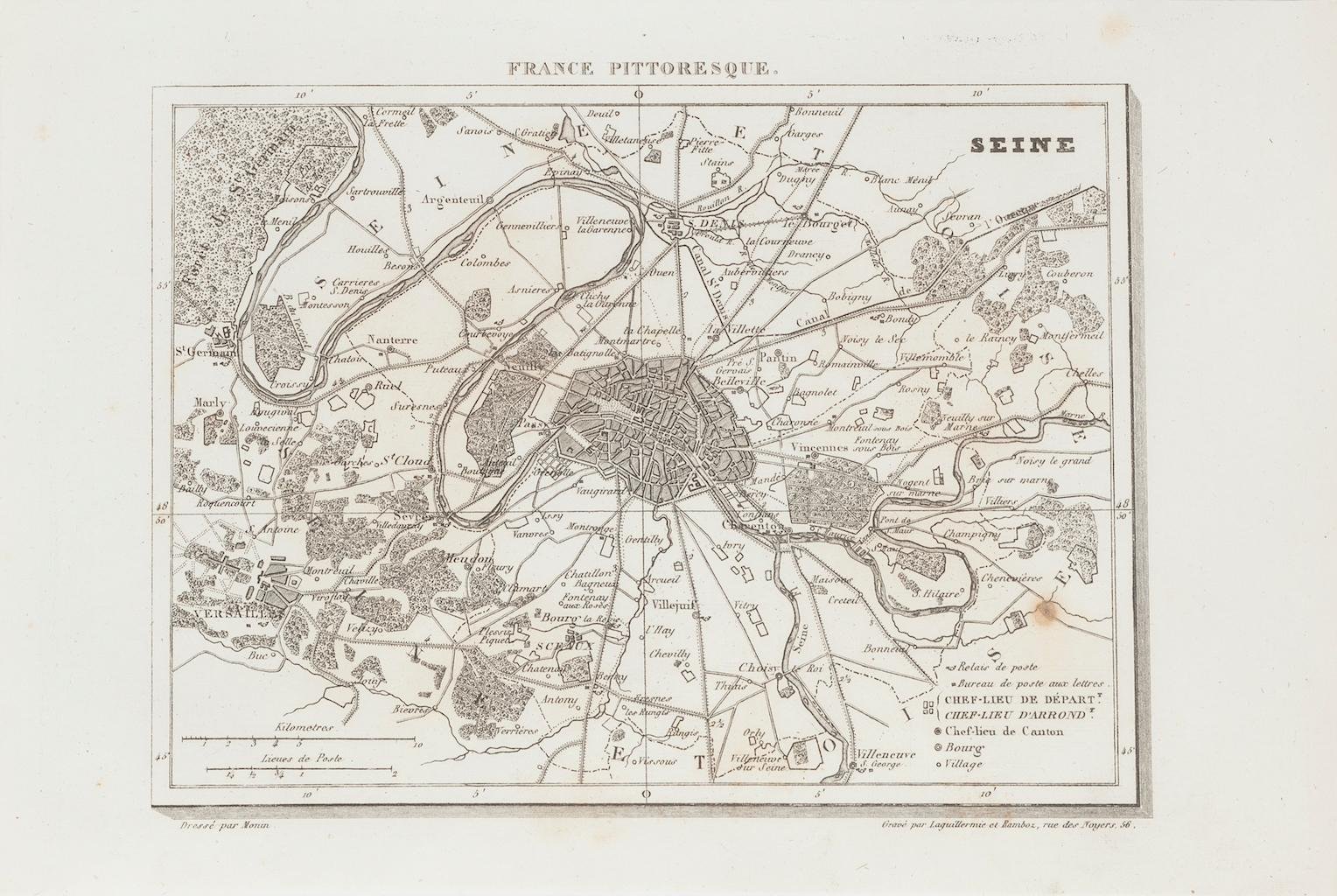 Unknown - Price - Map of Seine - Original Etching - 19th Century