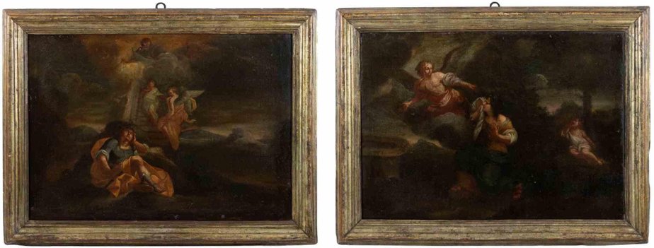 Unknown, Religious Scenes, Oil Paintings, 18th Century, Set of 2-ZCI-1760527