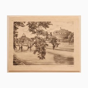 Unknown - Roma - Castel Sant'angelo - Pencil and Watercolor - Mid-20th Century-ZCI-834643