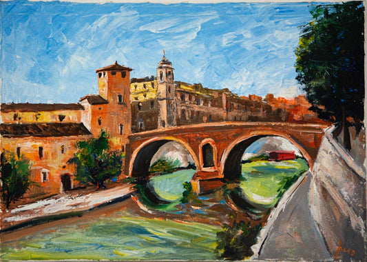 Unknown, Rome, Tiber Island, Oil on Canvas, Late 20th Century