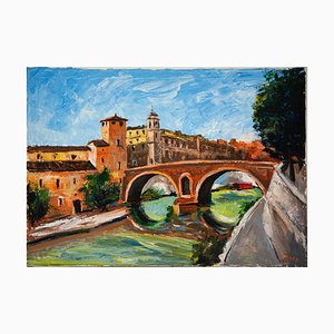 Unknown, Rome, Tiber Island, Oil on Canvas, Late 20th Century-ZCI-871088