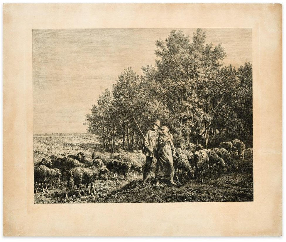 Unknown, Shepherds with Flock, Etching, 19th Century