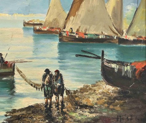 Unknown, Ships in the Gulf of Naples, Oil Painting, Mid-20th Century-ZCI-1770131