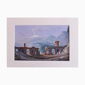 Unknown, Sicilian Landscape with Aetna on the Background, Gouache, Early 20th Century-ZCI-1379282