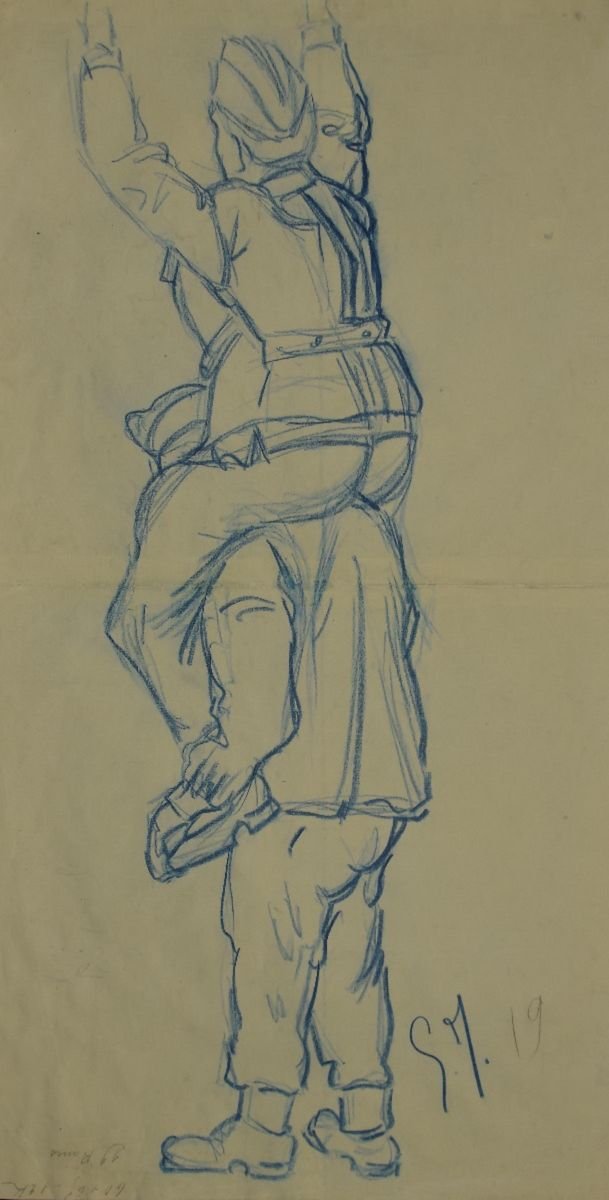 Unknown - Soldiers - Original Pencil and Pastel - Mid-20th-Century-ZCI-904037