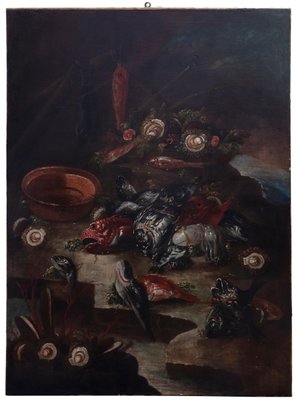 Unknown, Still Life with Fishes and Oysters, Original Oil on Canvas, 17th-Century-ZCI-996200