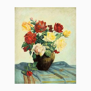 Unknown, Still Life with Roses, Oil Painting, 1950s-ZCI-2029262