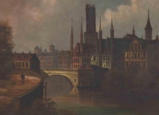 Unknown, Sunset in Northern Europe City, Oil Painting, Late 19th Century-ZCI-1760339