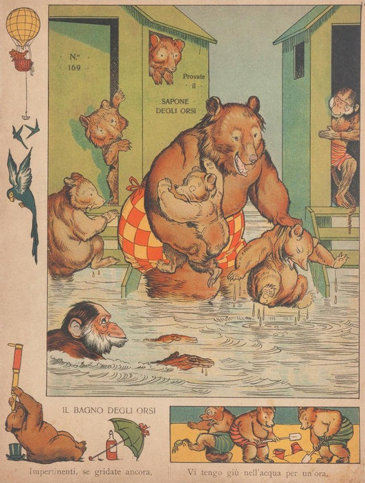 Unknown, The Bath of Bears, Original Lithograph, 19th Century