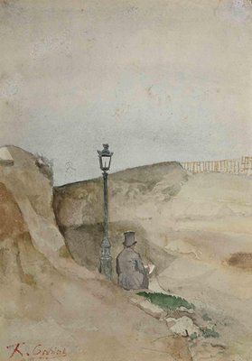 Unknown, The Writer on the Rocks, Original Watercolor, Early 20th Century-ZCI-1379212