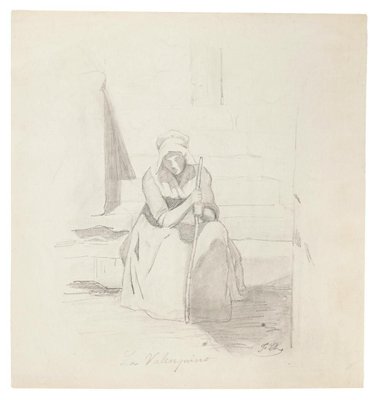 Unknown - Tired Woman - Original Pencil Drawing - Early 20th Century-ZCI-839469