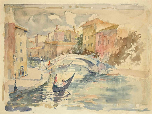 Unknown, View of Canal in Venice, Drawing, Mid-20th Century