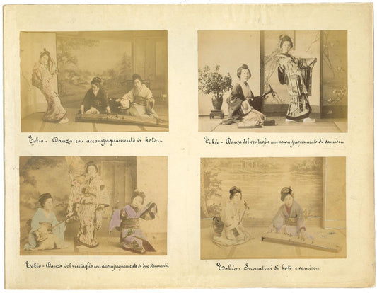 Unknown, Vintage Photos of Geishas from Tokyo, Album Prints, 1880s-1890s, Set of 4