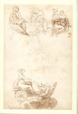 Unknown, Virgin on a Winged Cart, Ink and Watercolor, 18th Century-ZCI-1770288